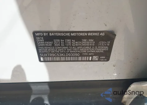 2019 BMW X3 xDrive30I из США, поврежденный, VIN 5UXTR9C53KLD93090